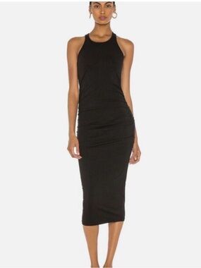 Michael Stars Black Ruched Racerback Midi Dress